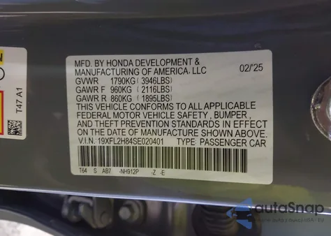2025 Honda Civic Sedan Sport from USA, damaged, VIN 19XFL2H84SE020401